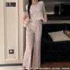 Conjunto de Pijama de Dos Piezas para Mujer, Estilo Europeo y Americano Popular para Otoño e Invierno, Ropa de Casa Sexy Casual de Moda, Manga Larga y Pantalón Largo