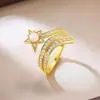 Anillo Cometa, Anillo de Meteoro de Moda Incrustado de Diamantes, Chapado en Oro de 18 Quilates, Versátil Anillo Índice con Gema de Ópalo Imitación para Mujer
