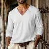 Nueva Camiseta Casual Deportiva de Manga Larga con Hombros Caídos y Cuello en V de Tela Jacquard a Cuadros para Hombre de Otoño para Comercio Exterior