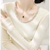 Suéter Base de Lã Resistente com Design de Corrente de Strass Gola U Manga Longa Slim Fit Malha Top Roupa Feminina