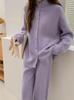 Conjunto de Suéteres Grossos Casual e Estiloso para Mulheres, Nova Versão Coreana com Design de Botões Únicos, Conjunto de Calças de Perna Larga Simples e Emagrecedor para Mulheres