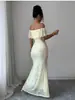 Vestido de noite longo de cauda de sereia com renda, ombro a ombro, transfronteiriço, para mulheres, com babados, ombros à mostra, justo, bodycon