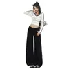 Jeans Anchos de Alto Gama Naranja Infantil # Negro Puro para Mujer, de Tiro Alto, Holgados, Ajustados y con Caída, Pantalones Casuales y Versátiles de Largo Hasta el Suelo