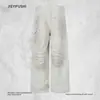 Jeans de Pierna Recta para Hombre, Ajuste Holgado, Estilo Streetwear Americano, Lavado con Efectos de Tinta Salpicada y Teñido Sucio