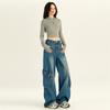 Estilo Retro Americano Protección Ambiental Azul Electrolítico Ropa de Trabajo Jeans para Mujer Cintura Alta Adelgazantes Pierna Ancha Pantalones para Otoño 2024 Nuevo