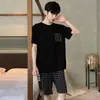 Conjunto de pijama de verano para hombre, de manga corta y pierna corta, ligero, talla grande, corte holgado, adecuado para usar como ropa de estar en casa