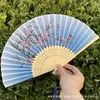 Leque Dobrável Estilo Antigo Transfronteiriço para o Verão, Estilo Chinês, Hanfu, Cheongsam, Leque Pequeno Dobrável de Bambu Portátil para Mulheres