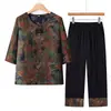 Conjunto de Algodão e Seda de Verão para Mulheres Idosas, Estilo Fino para Mulheres de Meia-Idade e Idosas de 60-70 Anos, Roupa Casual para Casa para Vovó, Roupa da Mamãe