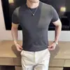 Camiseta de Punto Ajustada Elegante de Talla Grande para Hombre, Camiseta de Manga Corta a Rayas Blancas de Cuello Redondo de Moda como Prenda Base para Verano