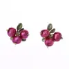 Pendientes de Hoja de Arándano Retro con Aguja de Plata s925 Estilo Ins para Chicas Japonesas y Coreanas Estilo Literario Pendientes de Fruta Roja Clip para Oreja