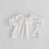 Camiseta para Bebé y Niño Pequeño 2026 Verano Nuevo Estilo Camisa Top de Manga Corta con Cuello de Volantes para Niña Blanca Estilo Versátil