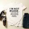 Camiseta de Mujer con Estampado de Letras "I'M Not Rude", Manga Corta, Cuello Redondo, Holgada, Camiseta de Mujer, Tops, Ropa, Camiseta sin Mangas