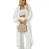 Cardigan Tricot Longo Branco para Mulheres no Outono e Inverno Novo Estilo Macio e Solto Estilo Preguiçoso Jaqueta Suéter de Veludo Imitação de Visão