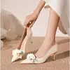 Zapatos de Boda Florales de Tacón Alto de Moda Versátiles 2025 Primavera/Verano Nuevo Estilo Francés Elegantes Suaves Zapatos de Tacón Alto para Mujer