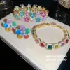 ¡Jardín Lolita! Pulsera Corazón Flor Zirconia Colorida Brillante Brazalete Estilo Banquete de Lujo Joyería de Mano de Alta Gama