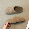 Encuentro de Primera Temporada Peluche Birkenstocks Mujer Otoño/Invierno Slip-on Exterior Punta Cerrada Medias Zapatillas Estilo Retro Coreano Versátil Mate
