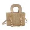 Bolsa de Mão Quadrada Pequena Estilo Chanel Transfronteiriça da Moda para Mulheres, Novo Modelo de Verão 2026, Bolsa de Ombro Cor Sólida Trançada em Palha, Bolsa Transversal Fashion