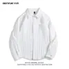 Camisa de Manga Larga con Textura 3D para Hombre, Nuevo Estilo Primavera y Otoño, Camisa Rayada Casual de Corte Amplio Única, Top Vintage de Alta Gama