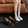 Mocasines Retro de Cuero Suave Negro con Tacón Alto para Mujer, Moneda Dorada, Perezosos, Suela Gruesa, Puffin, Zapatos Pequeños de Cuero Británicos, Zapatos de una Sola Capa