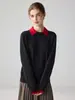 Suéter de punto de cachemira 100% puro estilo universitario con solapa, dos piezas falsas, nuevo color bloqueado para mujer, otoño e invierno, jersey versátil