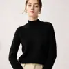 Diseño pequeño, cuello medio alto, suéter 100% cachemira pura para mujer, corte holgado, tejido grueso de siete agujas, perfecto como capa base para otoño e invierno