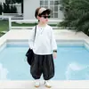 0674 Conjunto de Verano para Niños con Mangas Tres Cuartos 2026 Nuevo Estilo Coreano Pantalón de Manga Corta Anti-Mosquitos Conjunto de Dos Piezas para Niños Pequeños