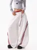 Calça Jogger Color Block Listrada Patchwork Estilo Retrô Americano Transfronteiriça com Cós Duplo para Homens e Mulheres, Calça Wide-Leg para Dança de Jazz com Acessórios