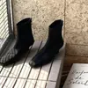 Botines de gamuza de tacón medio, nuevo estilo otoño e invierno, punta cuadrada, cierre trasero, botas de moda coreana, tacón único, botas para mujer, talla 40