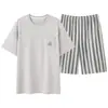 Pijama de Algodón 100% para Hombre de Verano, Conjunto Casual de Shorts y Manga Corta de Verano, Cómodo y Transpirable, Algodón Puro, Tallas Grandes Ropa de Casa