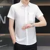 Camisa de manga curta masculina de verão fina slim fit cardigã casual versátil camisa masculina gola lapela top camada base moderno