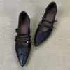 Nuevos zapatos de tacón bajo de punta fina estilo retro francés con tacón grueso, de piel suave, versátiles para ir al trabajo, Mary Janes de hebilla única de tacón alto