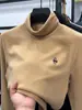 Camada Base Térmica Reversível de Gola Alta para Homens no Inverno com Bordado de Urso, Top Quente de Manga Longa Escovado