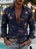 Camisa de manga larga para hombre estilo europeo y americano, nueva para 2026, con estampado floral retro y de plumas, camisa casual con solapa, artículo de venta caliente