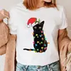 Moda de Verano Feliz Navidad Árbol de Navidad Papá Noel Camiseta Informal de Manga Corta de Moda para Mujer Estilo Europeo y Americano
