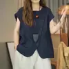 Camisa de Seda de Gelo Plissada Tamanho Plus Moda Gola Redonda Design Único Manga Curta Feminina Verão Tamanho Plus MM Emagrecimento Solta Casual Reduzidor de Idade