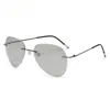 Gafas de sol sin montura ultraligeras de aleación de titanio con memoria para hombre, espejo de sapo para conducir, aviador polarizadas que cambian de color