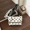 Bolsa Tote de Lona com Bolinhas Estilo Coreano Feminina 2026 Nova Grande Capacidade Bolsa de Mão Diária Casual para o Trabalho Bolsa de Ombro