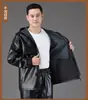 Chaqueta de cuero para el trabajo diario, pantalones de cuero, ropa de trabajo de otoño e invierno, capucha desmontable, a prueba de aceite, a prueba de viento, adecuada para el trabajo, conducir, andar en bicicleta, chaqueta cálida para exteriores