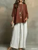 Otoño 2026 Nuevo Conjunto de Dos Piezas de Algodón y Lino Holgado Estilo Europeo y Americano Color Sólido Casual Traje de Pantalones de Pierna Ancha para Mujer