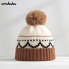 Comércio Exterior Retrô Bola de Pelo Jacquard Ins Chapéu de Lã Tricotado Coreano Infantil Outono e Inverno Fofo Quente Versátil Rosto Pequeno