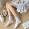 Calcetines Holgados Finos Suaves Estilo Chica de Primavera y Verano, Calcetines de Media Caña con Oso y Lazo Azul Claro, Calcetines de Chica Estilo Japonés, Calcetines Largos de Algodón
