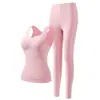 Comércio Exterior Transfronteiriço Popular Roupa Térmica Feminina Manga Longa com Bojo Período de Desenvolvimento Outono e Inverno Forrada com Fleece Conjunto de Roupas de Outono e Calças Longas