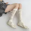 Calcetines de Estilo Veraniego con Borde Fruncido Estilo Princesa Holgados Calcetines de Ballet Dulces con Lazo hasta la Pantorrilla Calcetines de Estilo Miu hasta la Mitad de la Pantorrilla para Niñas