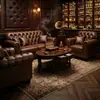 Clube Privado Americano Bar de Charutos Humidor Sofá Mesa e Cadeiras de Bar de Whiskey Retrô Estilo Old Money Assentos Individuais e Duplos