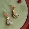 Aretes de plata de ley brocada, oro antiguo, jade Hetian, para mujer, verano, estilo chino, retro, moda nacional, aretes aretes aretes