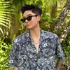 Camisa de Manga Corta Floral Hawaiana con Cuello Cubano Estilo Tailandés Hong Kong para Hombre, Camisa Holgada Casual
