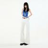 Naranja Infantil # Blanco Puro Simple de Gama Alta Casual Pantalones Acampanados para Mujer Cintura Alta Ajuste Delgado Modernos Versátiles Pantalones Largos hasta el Piso
