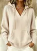 Sudadera con Capucha de Punto Estilo Europeo 2026 con Cordones Suéter Otoño Invierno Bolsillo Canguro Manga Larga Color Sólido Moda Casual Ropa para Mujer