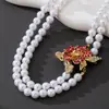 Elegante collar de múltiples capas con cuentas y colgante de flor de pedrería para mujer, ambiente festivo, regalo elegante y exquisito