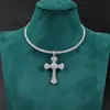 Colar Masculino Tendência Hip-Hop Europeu e Americano Popular Transfronteiriço com Pingente de Cruz em Liga Eletrodepositada com Pedras de Strass